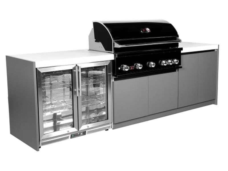 Whistler 5-Burner 110 x 28-Inch Gas Grill Island with Infrared Rear Burner, Refrigerator, and Rotisserie Kit - Black Stainless