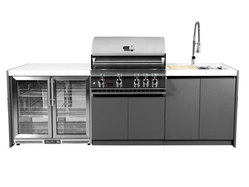 Whistler 4-Burner 102 x 28-Inch Gas Grill Island with Infrared Rear Burner, Refrigerator, Sink, and Rotisserie Kit