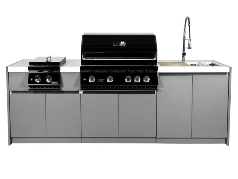 Whistler 4-Burner 96 x 28-Inch Gas Grill Island with Infrared Rear Burner, Double Side Burner, Sink, and Rotisserie Kit - Black Stainless