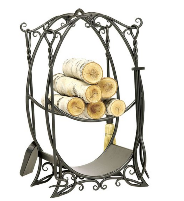 Minuteman Cottage Fireplace Log Holder with Fireplace Tools
