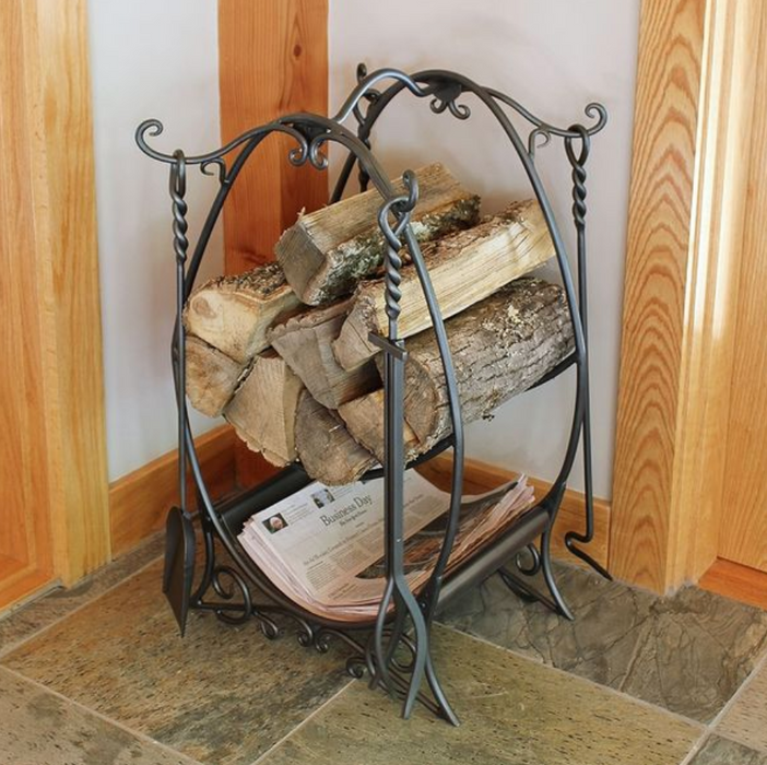 Minuteman Cottage Fireplace Log Holder with Fireplace Tools