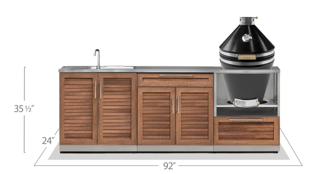 Outdoor Kitchen Stainless Steel 4 Piece Cabinet Set with Bar, Sink and Kamado Cabinet + Kamado + Countertop