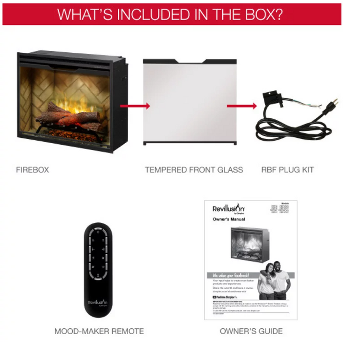 Dimplex Revillusion 42-inch Built-in Firebox with Glass Pane and Plug Kit, Weathered Concrete (RBF42WCG)