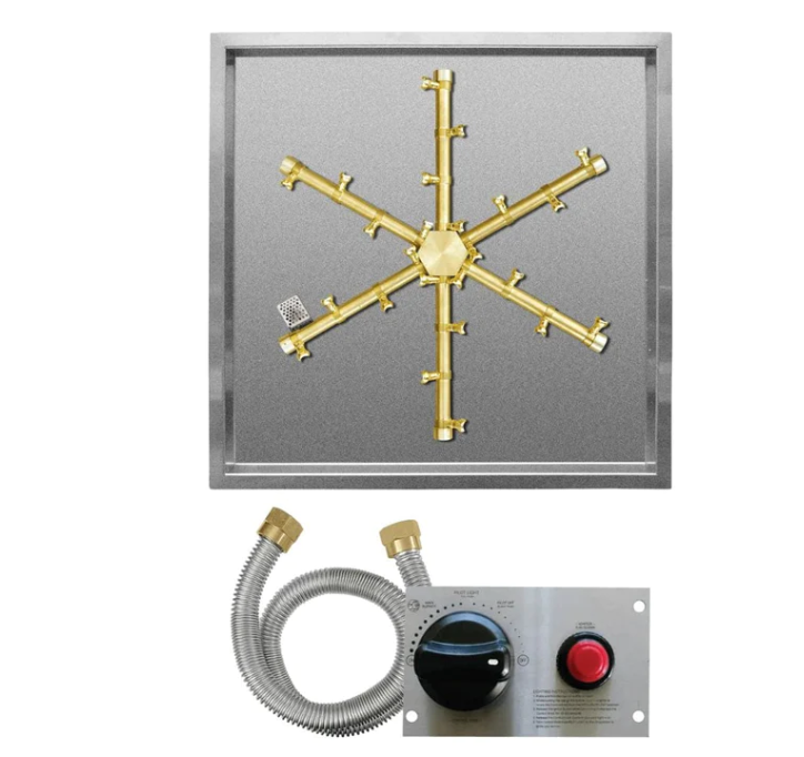 TrueFlame 20" Pro Series Square Drop-In Pan Natural Gas Fire Pit Burner Kit w/ TPSI Ignition System