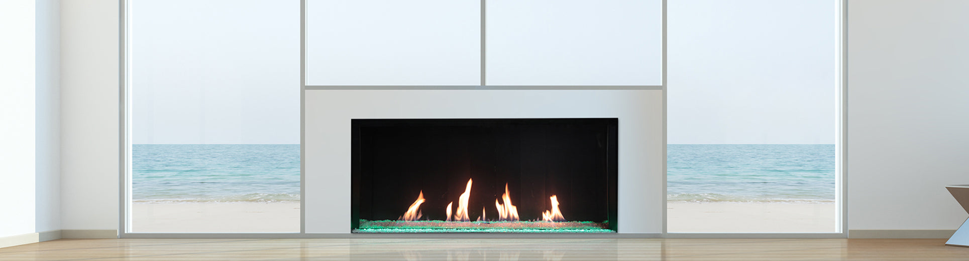 Plaza 75'' Linear, Single-Sided, Glass Barrier, Fireplace