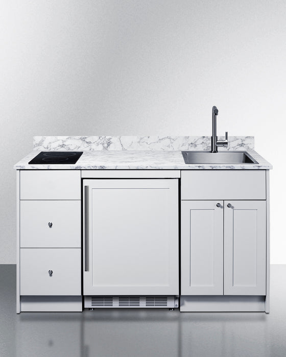 Caldera Turnkey Kitchenette Sink Fridge and Hob | White ADA-Compliant 33.75" H x 62.5" W x 25.75" D