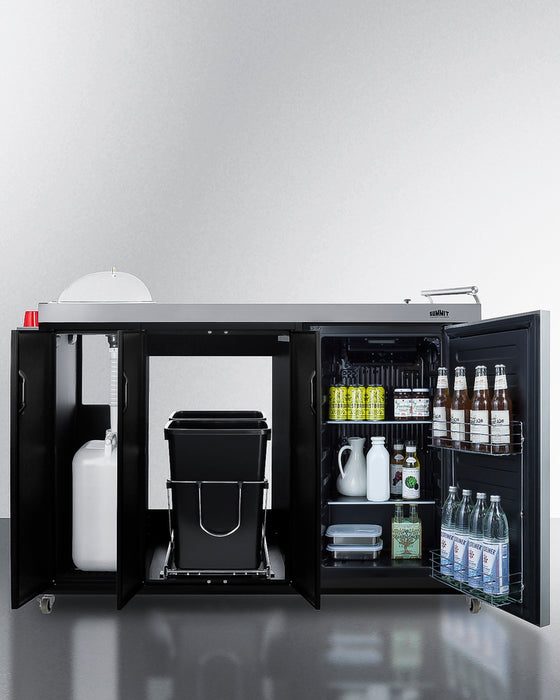 Outdoor Kitchenette 58" Refrigerator, Sink or Covered ice Bin, Slide-Out Trash Can