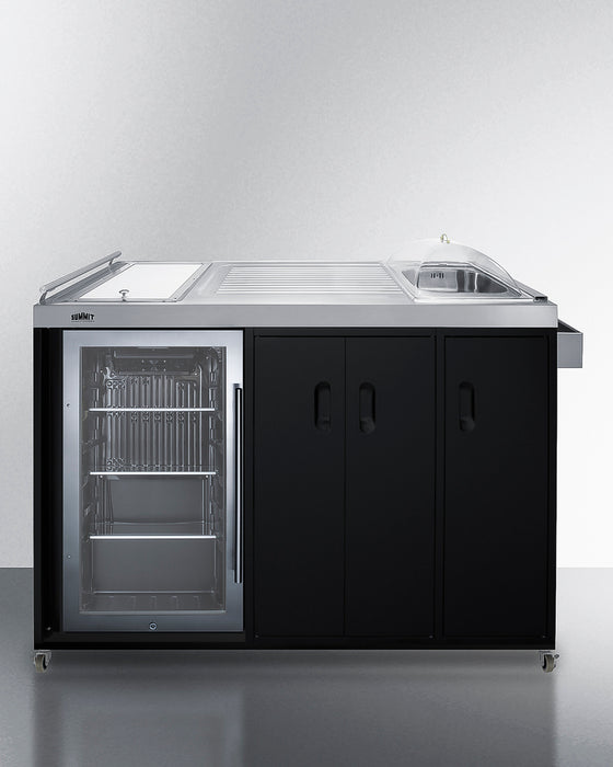 Outdoor Kitchenette 58" Refrigerator, Sink or Covered ice Bin, Slide-Out Trash Can