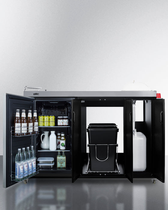 Outdoor Kitchenette 58" Refrigerator, Sink or Covered ice Bin, Slide-Out Trash Can