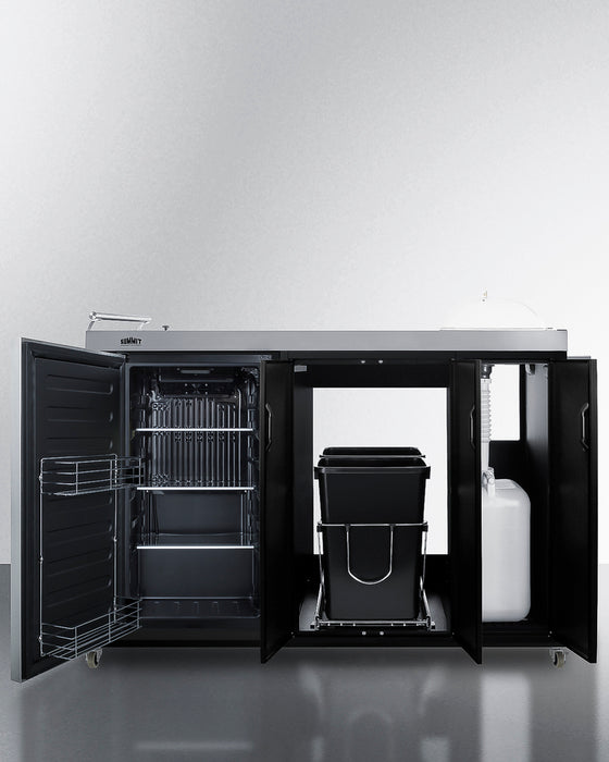 Outdoor Kitchenette 58" Refrigerator, Sink or Covered ice Bin, Slide-Out Trash Can