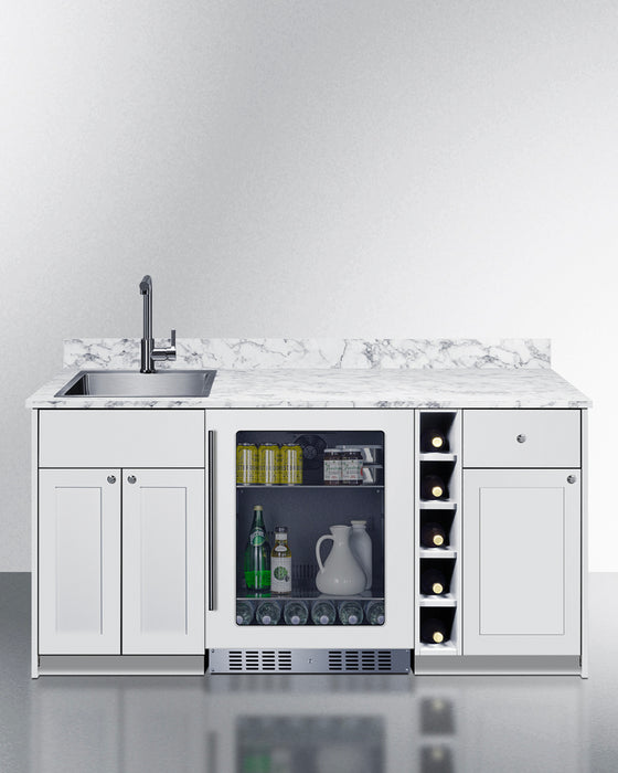 Turnkey Oasis Wet Bar, Sink Fridge and Wine Storage | White ADA-Compliant 33.75" H x 68.5" W x 25.5" D