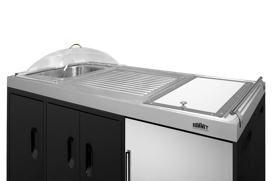 Outdoor Kitchenette 58" Refrigerator, Sink or Covered ice Bin, Slide-Out Trash Can