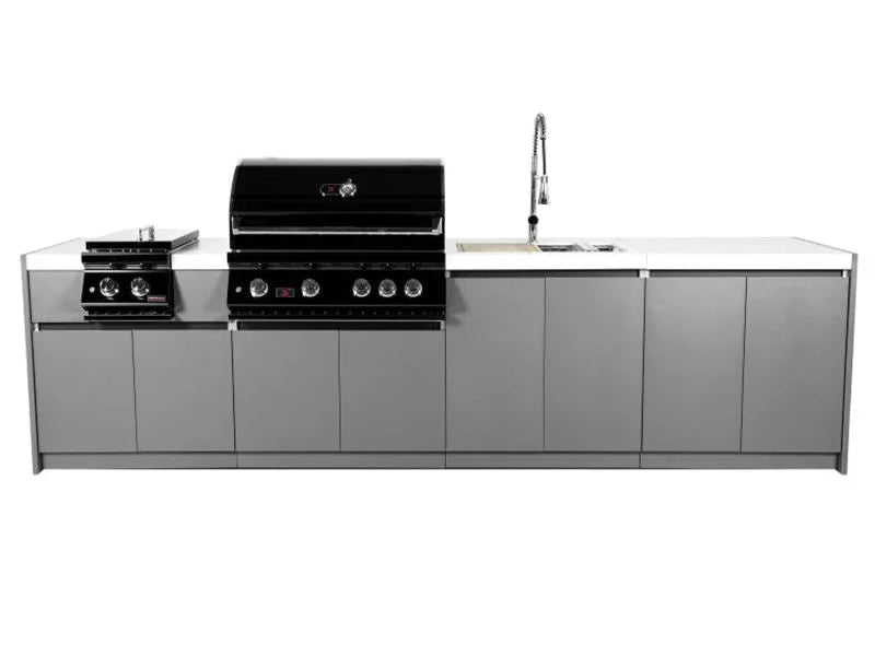 Whistler 4-Burner 127 x 28-Inch Gas Grill Island with Infrared Rear Burner, Sink, Double Side Burner, and Rotisserie Kit - Black Stainless