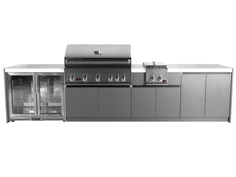 Whistler 5-Burner 135 x 28-Inch Gas Grill Island with Infrared Rear Burner, Refrigerator, Double Side Burner, and Rotisserie Kit