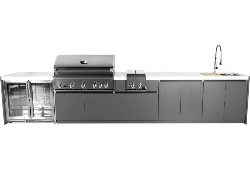 Whistler 5-Burner 172 x 28-Inch Gas Grill Island with Infrared Rear Burner, Refrigerator, Sink, Double Side Burner, and Rotisserie Kit