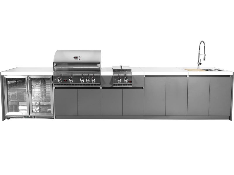 Whistler 4-Burner 164 x 28-Inch Gas Grill Island with Infrared Rear Burner, Refrigerator, Sink, Double Side Burner, and Rotisserie Kit