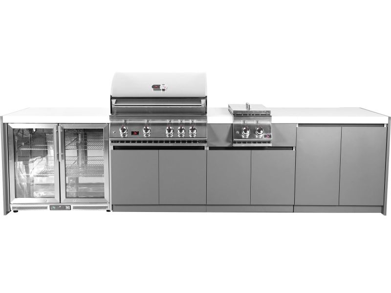 Whistler 4-Burner 133 x 28-Inch Gas Grill Island with Infrared Rear Burner, Refrigerator, Double Side Burner, and Rotisserie Kit