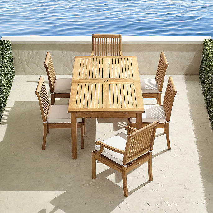 Cassara 7-pc. Rectangular Dining Set in Natural Finish + Cushions