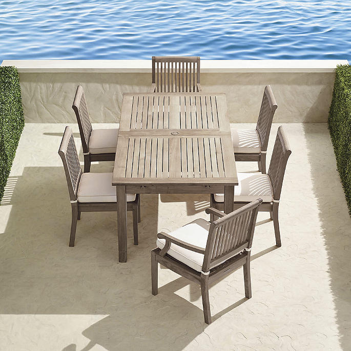 Cassara 7-pc. Rectangular Dining Set in Weathered Finish Includes Cushions