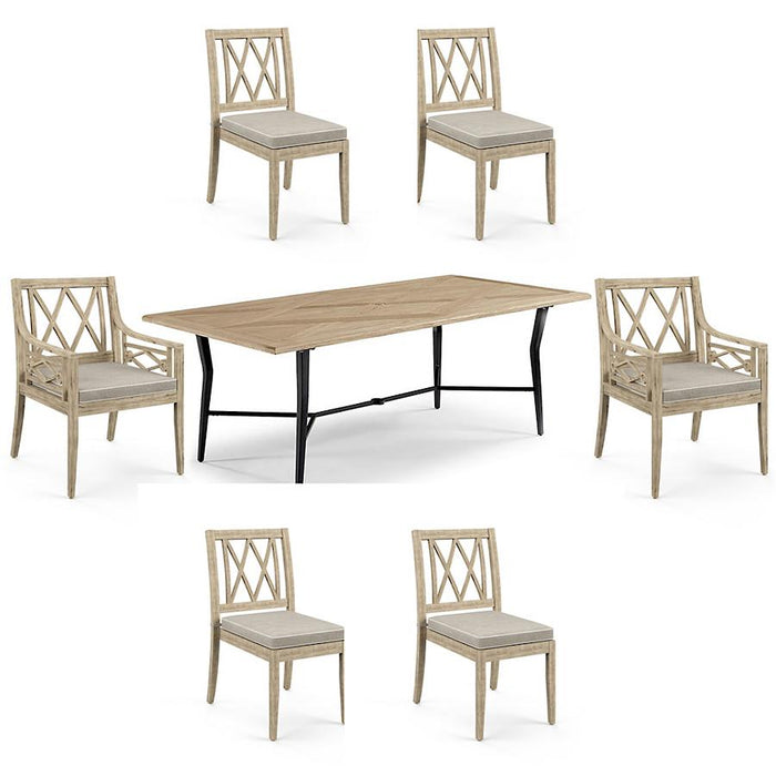 Surrey Hill 7-pc. Dining Set in Weathered Teak + Cushions