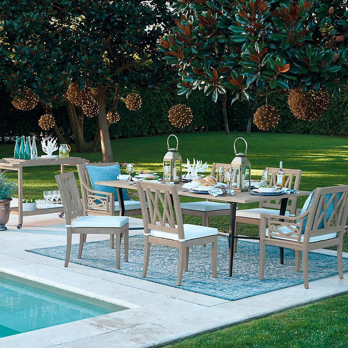 Surrey Hill 7-pc. Dining Set in Weathered Teak + Cushions