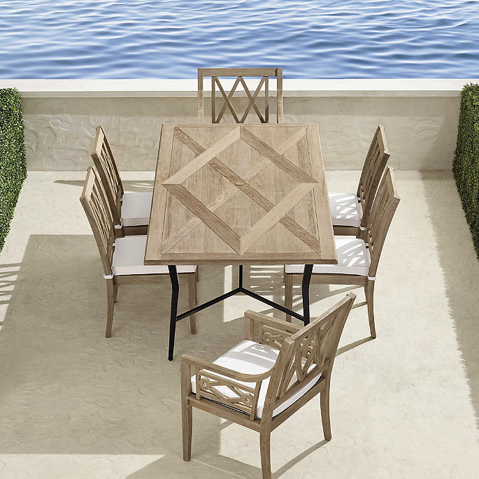 Surrey Hill 7-pc. Dining Set in Weathered Teak + Cushions
