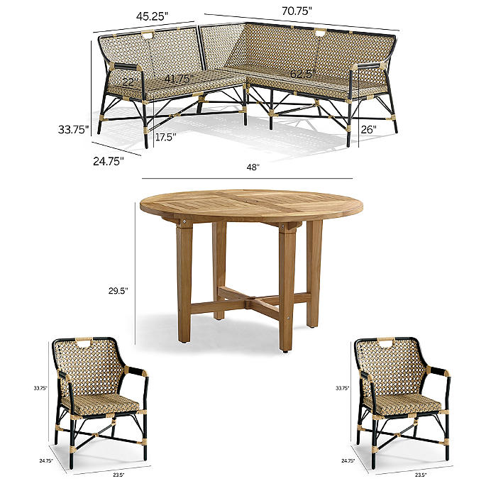 Reeve 5-piece Round Dining Set + Cushions