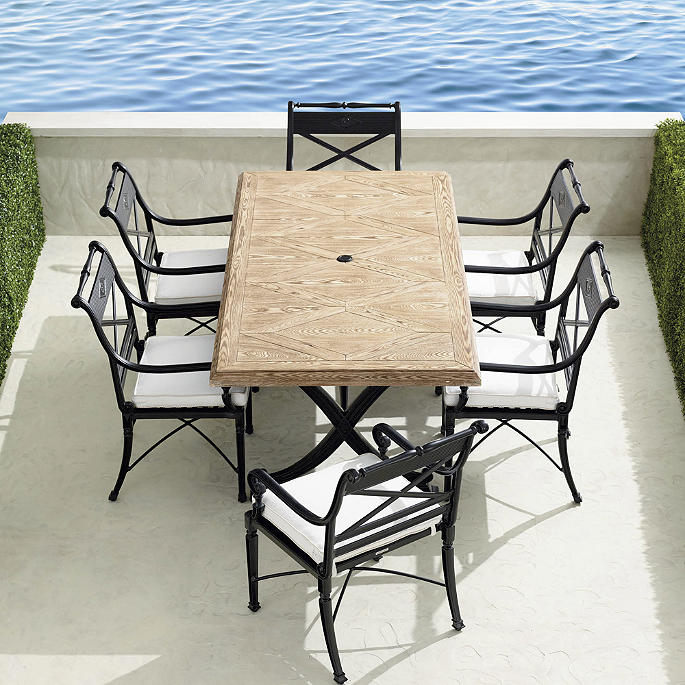 Carlisle 7-pc. Rectangular Faux Wood Dining Set in Onyx Finish + Cushions