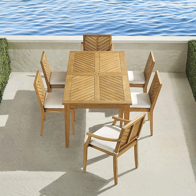 Westport Teak 7-pc. Rectangular Dining Set in Natural + Cushions