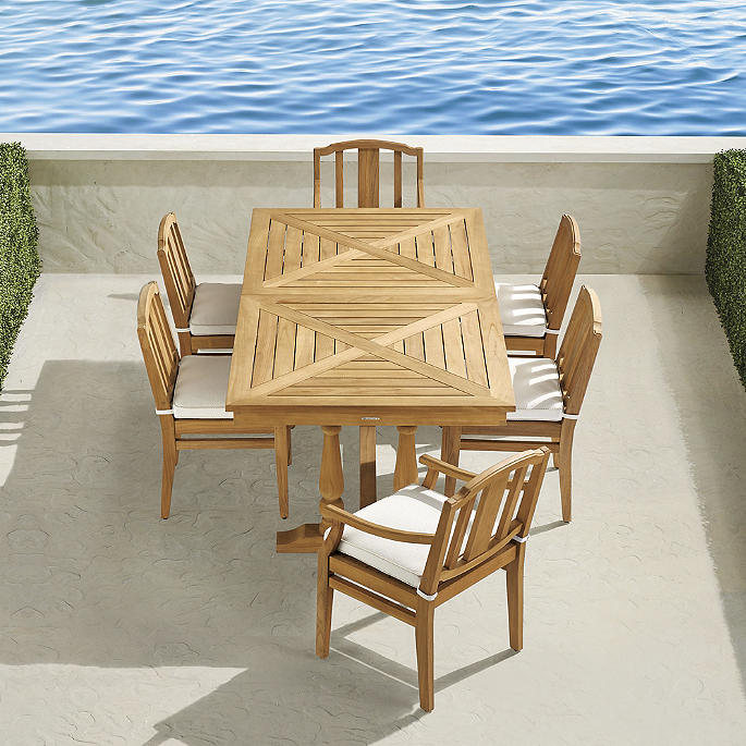 Trelon 7-pc. Rectangular Dining Set in Natural Teak + Cushions