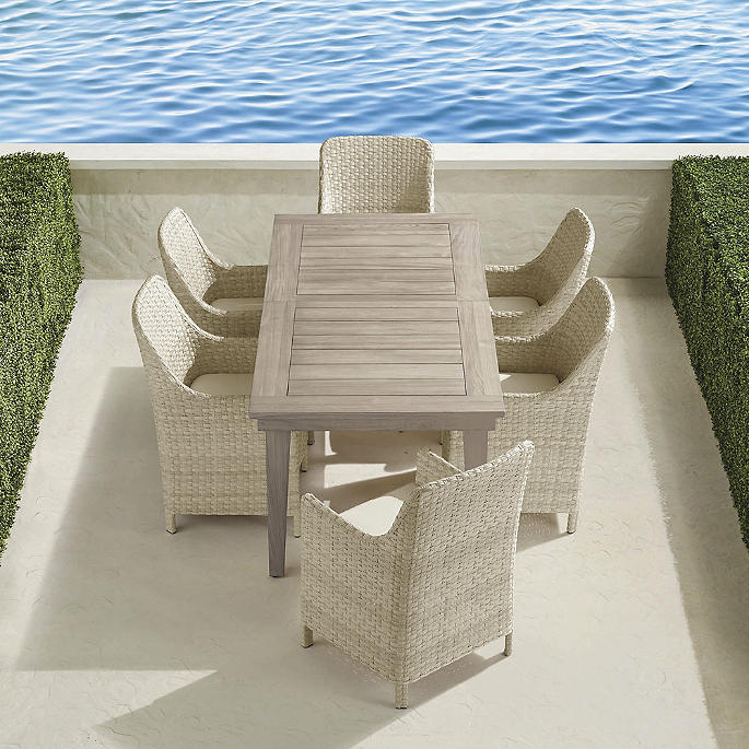 Ashby 7-pc. Rectangular Dining Set in Shell Finish + Cushions