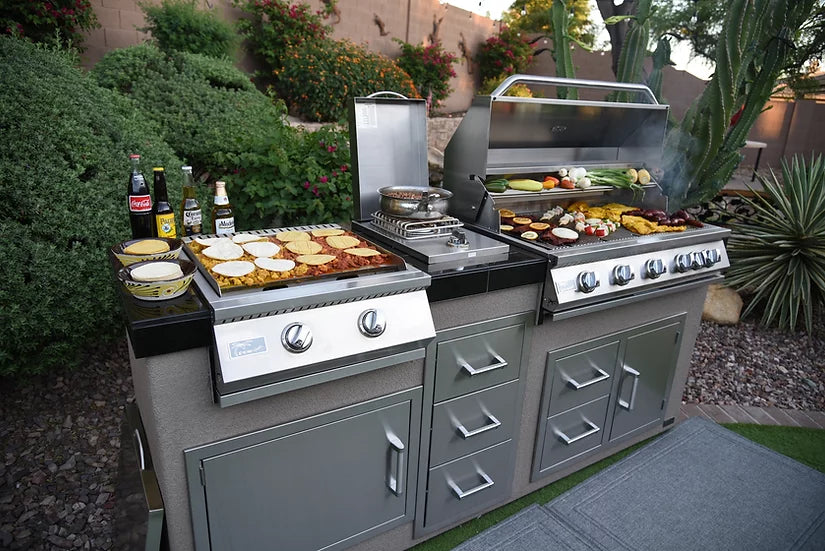 Teppanyaki, Griddle, Built-In BBQ Grill with Side Burner, Storage Drawers 7'6" BBQ GRILL KoKoMo Grills