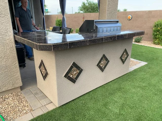 St. John 7'6" BBQ Island W High Bar on three sides and Lights 4 Burner BBQ Grill BBQ GRILL KoKoMo Grills