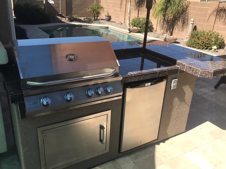 St. John 7'6" BBQ Island W High Bar on three sides and Lights 4 Burner BBQ Grill BBQ GRILL KoKoMo Grills