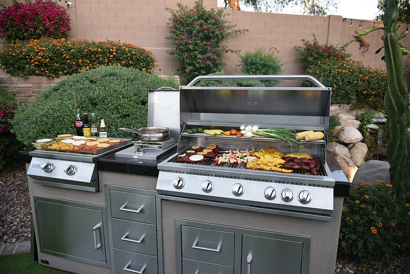 Teppanyaki, Griddle, Built-In BBQ Grill with Side Burner, Storage Drawers 7'6" BBQ GRILL KoKoMo Grills