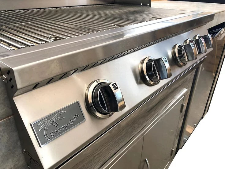 Elite 6' BBQ Island With Built In BBQ Grill Drift Wood Look Siding 30 Inch Doors BBQ GRILL KoKoMo Grills
