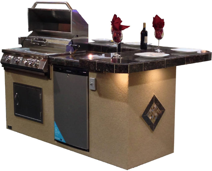 St. John 7'6" BBQ Island W High Bar on three sides and Lights 4 Burner BBQ Grill BBQ GRILL KoKoMo Grills