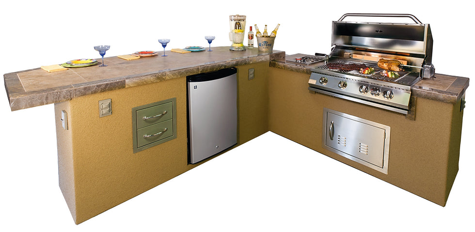 Caribbean BBQ Island with 4 Burner Built In BBQ Grill Refrigerator and Drawers BBQ GRILL KoKoMo Grills LPG