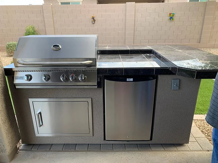 St. John 7'6" BBQ Island W High Bar on three sides and Lights 4 Burner BBQ Grill BBQ GRILL KoKoMo Grills