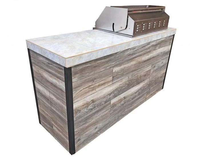 Elite 6' BBQ Island With Built In BBQ Grill Drift Wood Look Siding 30 Inch Doors BBQ GRILL KoKoMo Grills