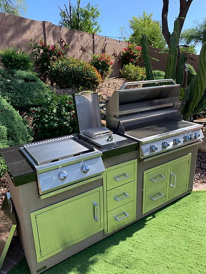Teppanyaki, Griddle, Built-In BBQ Grill with Side Burner, Storage Drawers 7'6" BBQ GRILL KoKoMo Grills