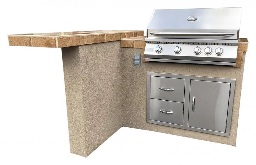 Havana L-Shape BBQ Island With Bar Seating and Built In BBQ Grill 4'x5' BBQ BBQ GRILL KoKoMo Grills Havana L-Shape BBQ Island With Bar Seating and Built In BBQ Grill 4'x5' BBQ  LPG