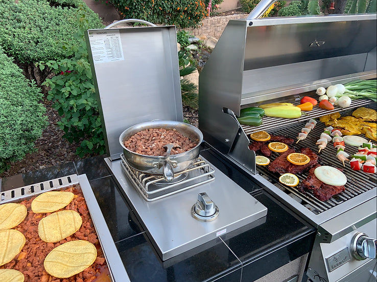 Teppanyaki, Griddle, Built-In BBQ Grill with Side Burner, Storage Drawers 7'6" BBQ GRILL KoKoMo Grills
