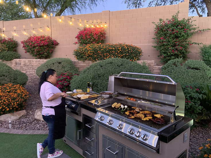 Teppanyaki, Griddle, Built-In BBQ Grill with Side Burner, Storage Drawers 7'6" BBQ GRILL KoKoMo Grills