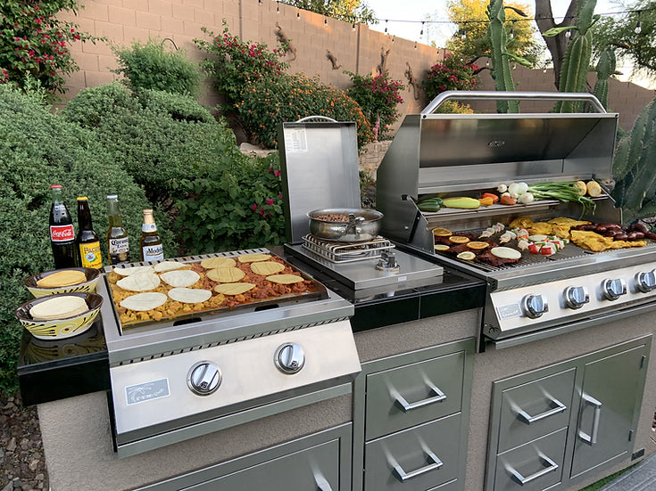 Teppanyaki, Griddle, Built-In BBQ Grill with Side Burner, Storage Drawers 7'6" BBQ GRILL KoKoMo Grills