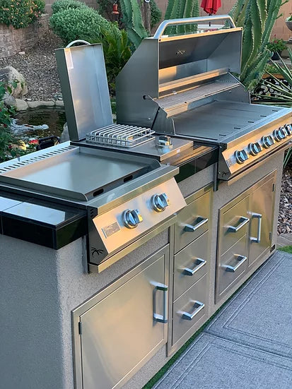 Teppanyaki, Griddle, Built-In BBQ Grill with Side Burner, Storage Drawers 7'6" BBQ GRILL KoKoMo Grills