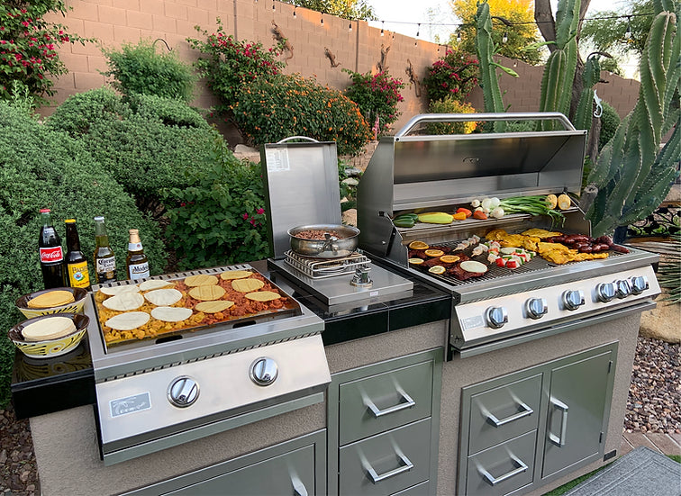 Teppanyaki, Griddle, Built-In BBQ Grill with Side Burner, Storage Drawers 7'6" BBQ GRILL KoKoMo Grills