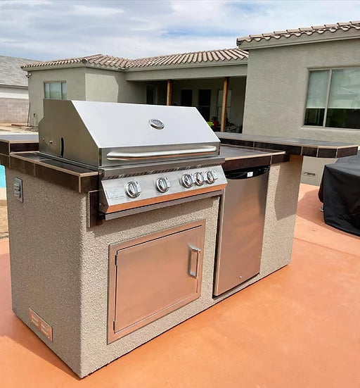 St. John 7'6" BBQ Island W High Bar on three sides and Lights 4 Burner BBQ Grill BBQ GRILL KoKoMo Grills LPG