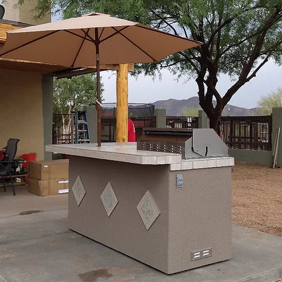 St. John 7'6" BBQ Island W High Bar on three sides and Lights 4 Burner BBQ Grill BBQ GRILL KoKoMo Grills