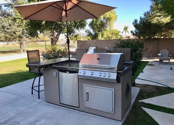 St. John 7'6" BBQ Island W High Bar on three sides and Lights 4 Burner BBQ Grill BBQ GRILL KoKoMo Grills